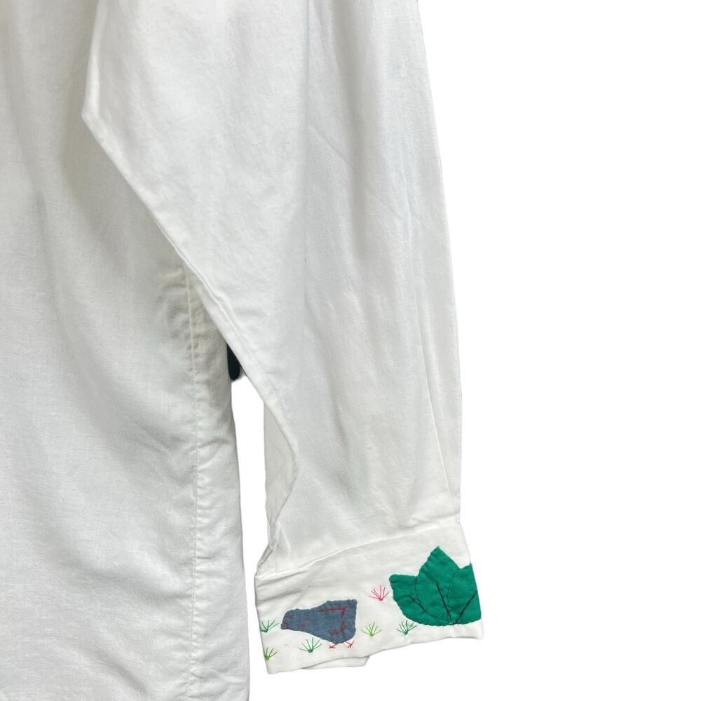 Vintage White Embroidered Cotton Shirt One Of A Kind Handmade M - Picture 8 of 11